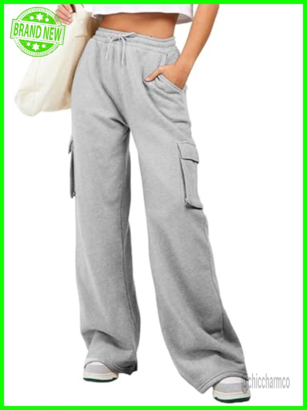 Womens Cotton Cargo Sweatpants High Waisted Wide Leg Joggers Pants